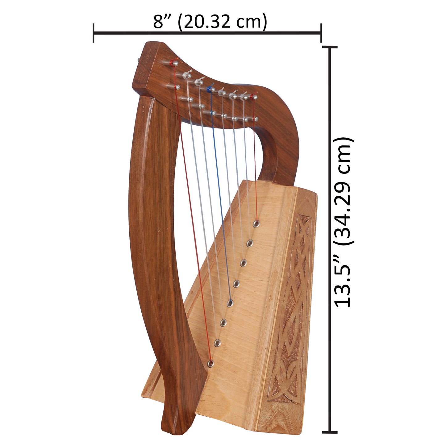 MUZIKKON O'CAROLAN HARP, 8 STRING WALNUT KNOTWORK