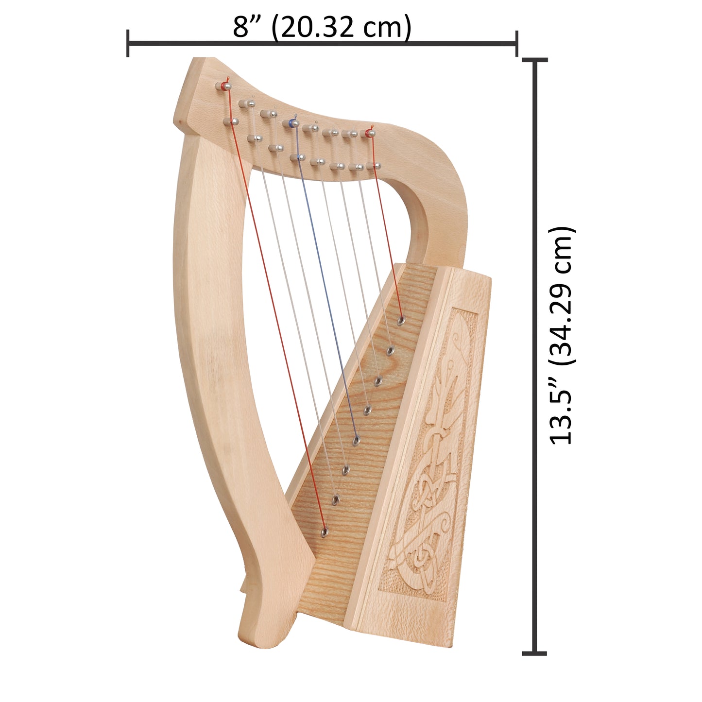 O'CAROLAN-HARFE, 8-SAITIGER KELTISCHER DRACHE AUS LACEWOOD