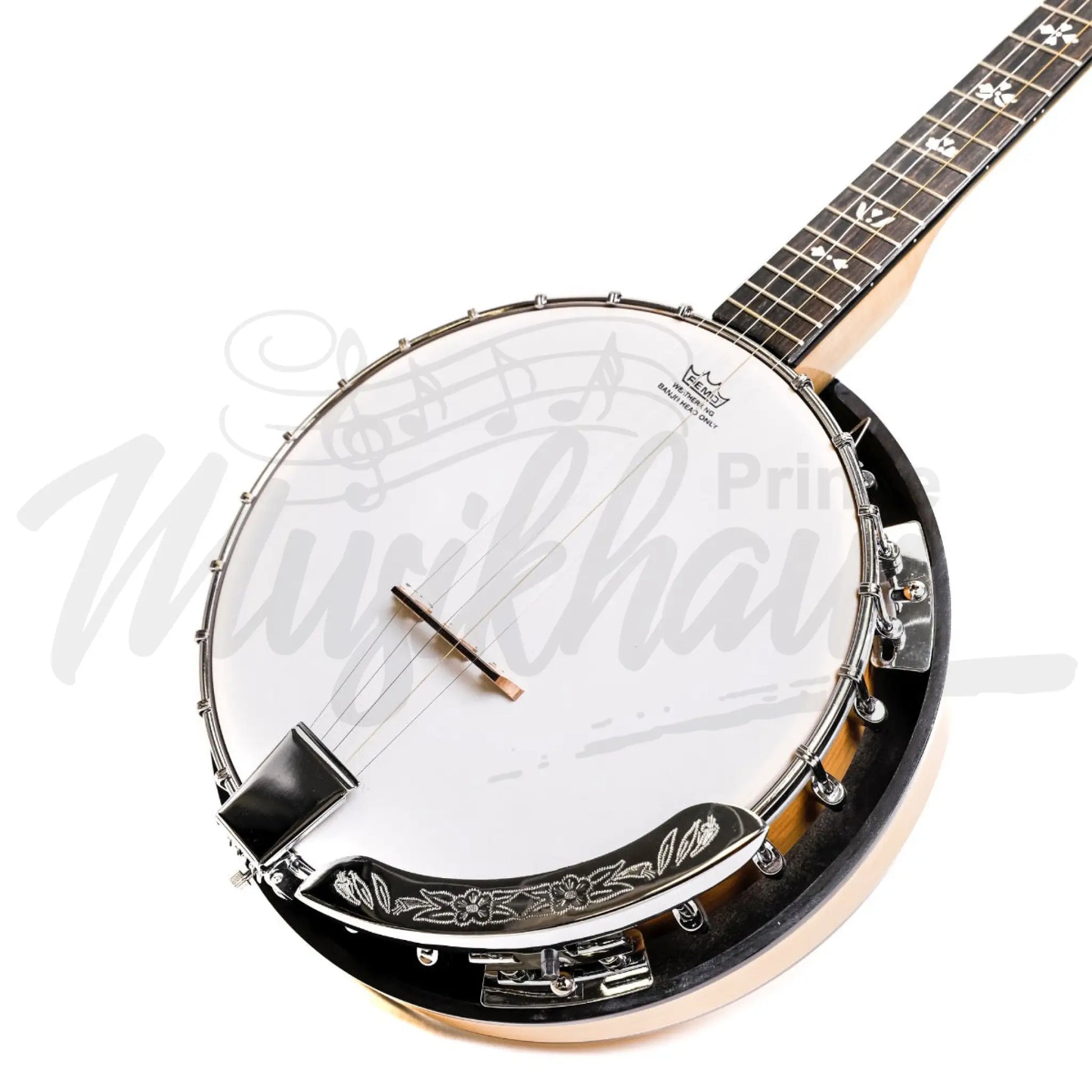 Heartland 5 String Deluxe Irish Banjo Left Handed 24 Bracket With Closed Solid Back Maple Finish