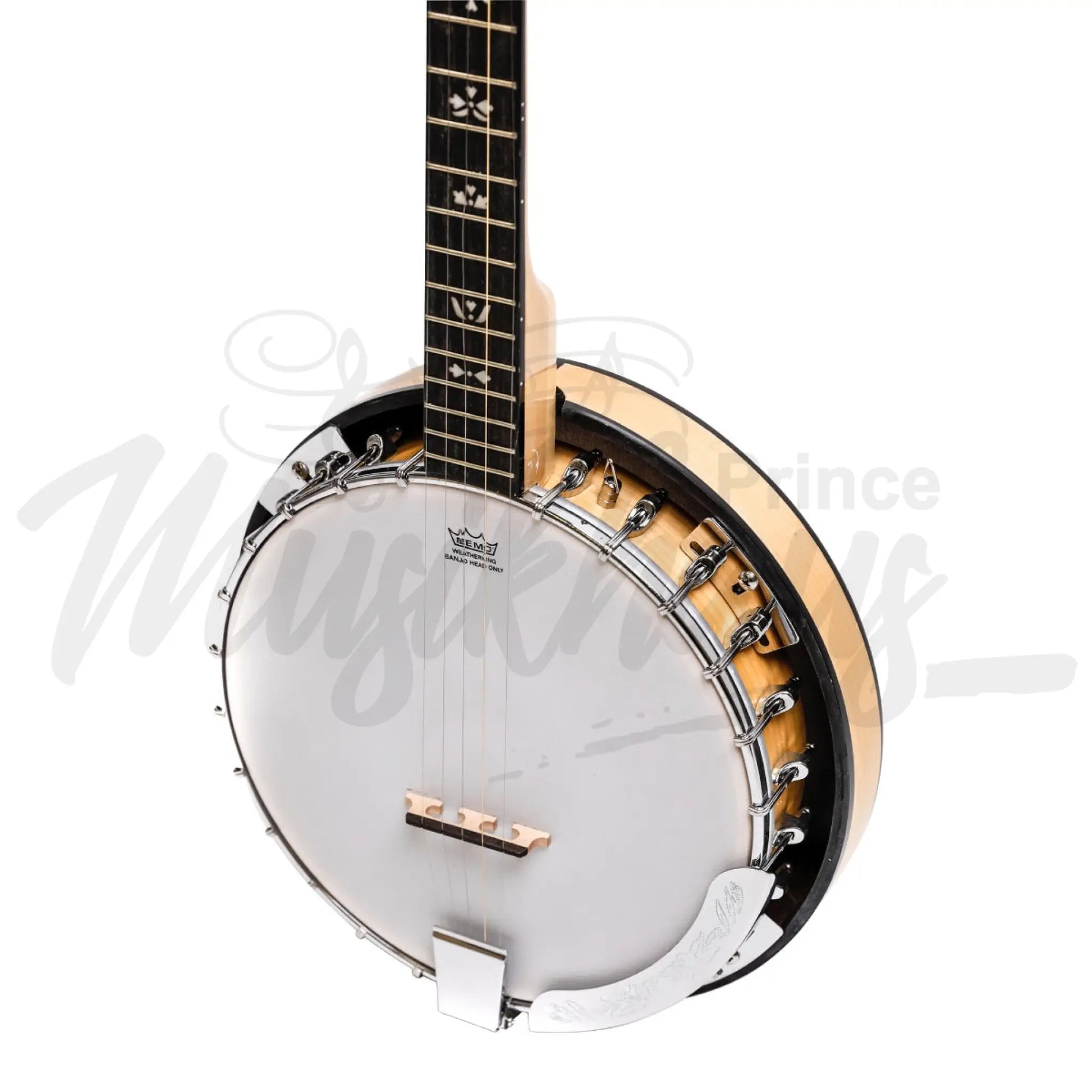 Heartland 5 String Deluxe Irish Banjo Left Handed 24 Bracket With Closed Solid Back Maple Finish