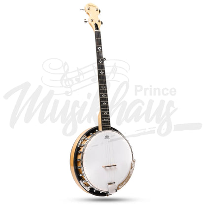 Heartland 5 String Deluxe Irish Banjo Left Handed 24 Bracket With Closed Solid Back Maple Finish