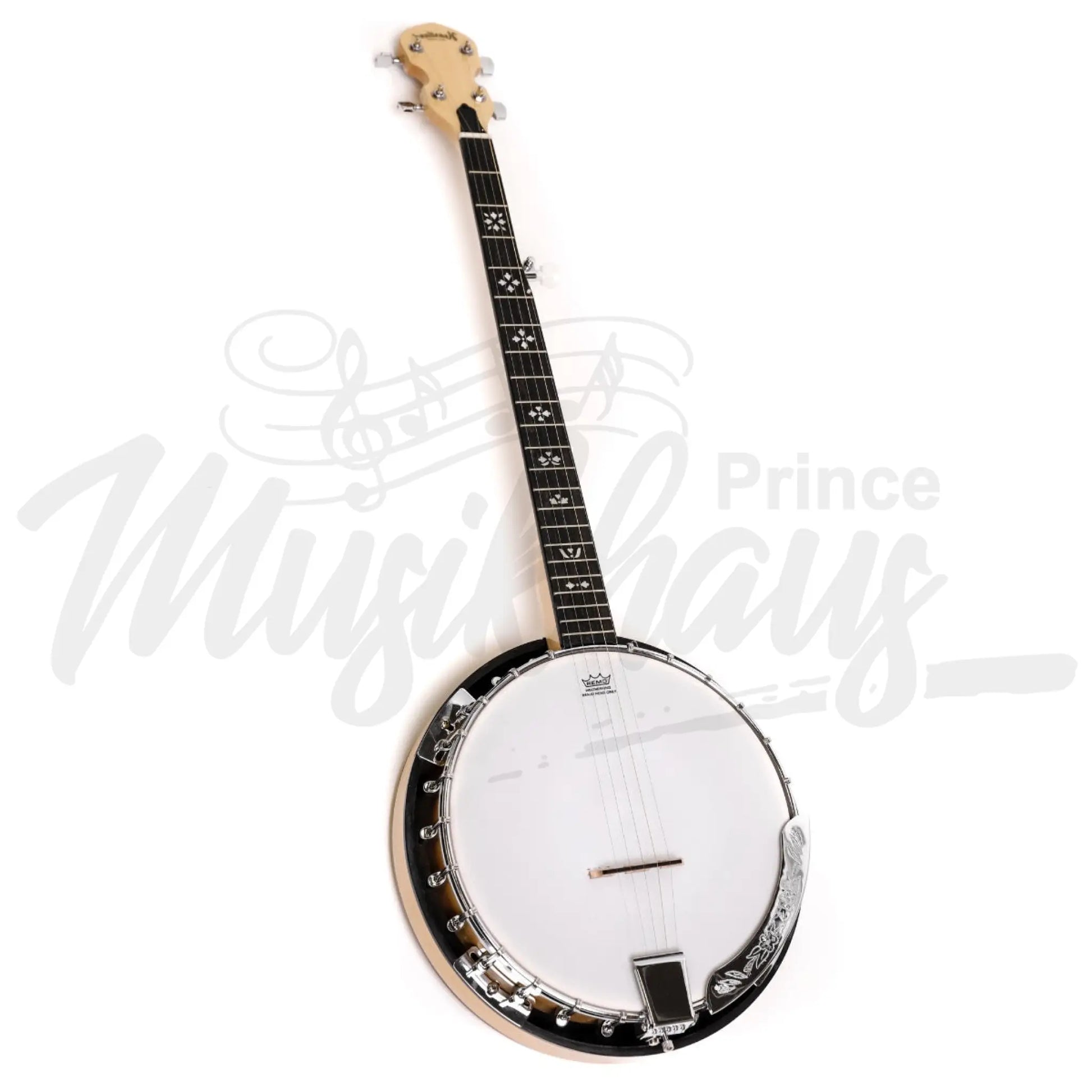 Heartland 5 String Deluxe Irish Banjo Left Handed 24 Bracket With Closed Solid Back Maple Finish