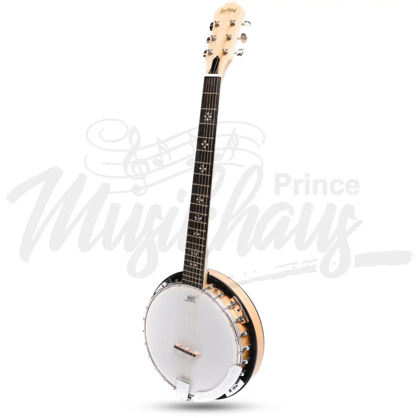 Heartland 6 String Deluxe Irish Banjo Left Handed 24 Bracket With Closed Solid Back Maple Finish