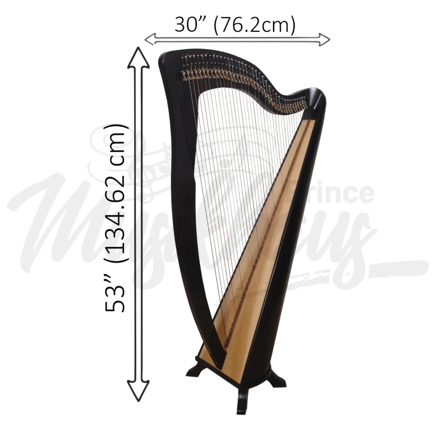 Mchugh Harp 38 String Walnut Wood Coloured Black Round Back