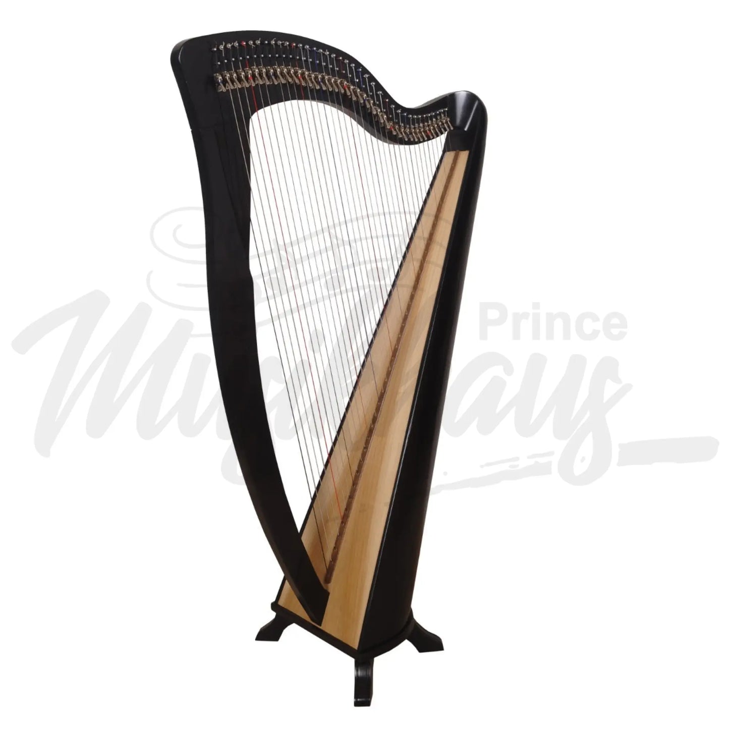 Mchugh Harp 38 String Walnut Wood Coloured Black Round Back