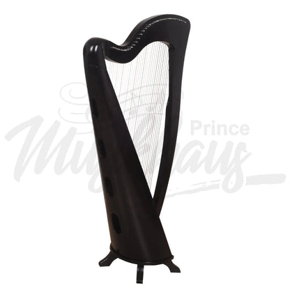 Mchugh Harp 38 String Walnut Wood Coloured Black Round Back