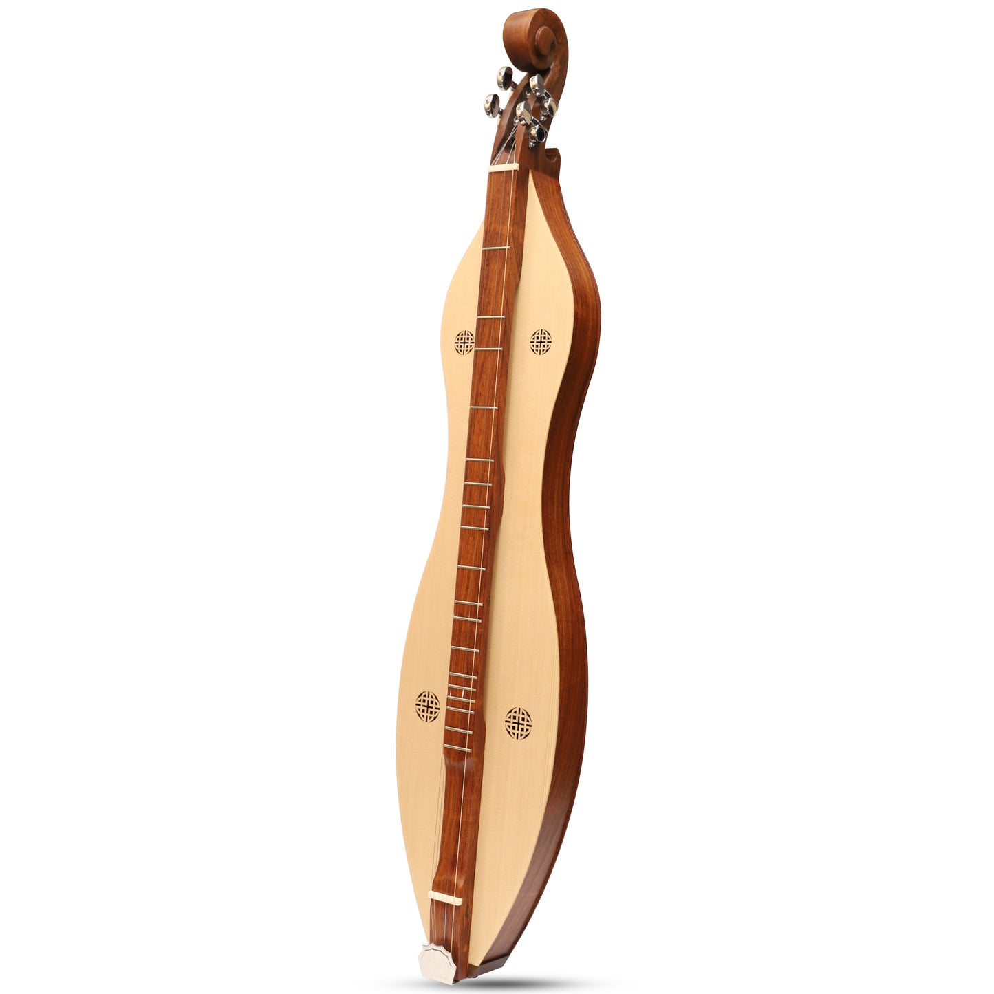 MUZIKKON MOUNTAIN DULCIMER, 4 STRINGS KNOTWORK SCROLL R/W SILVER GEAR