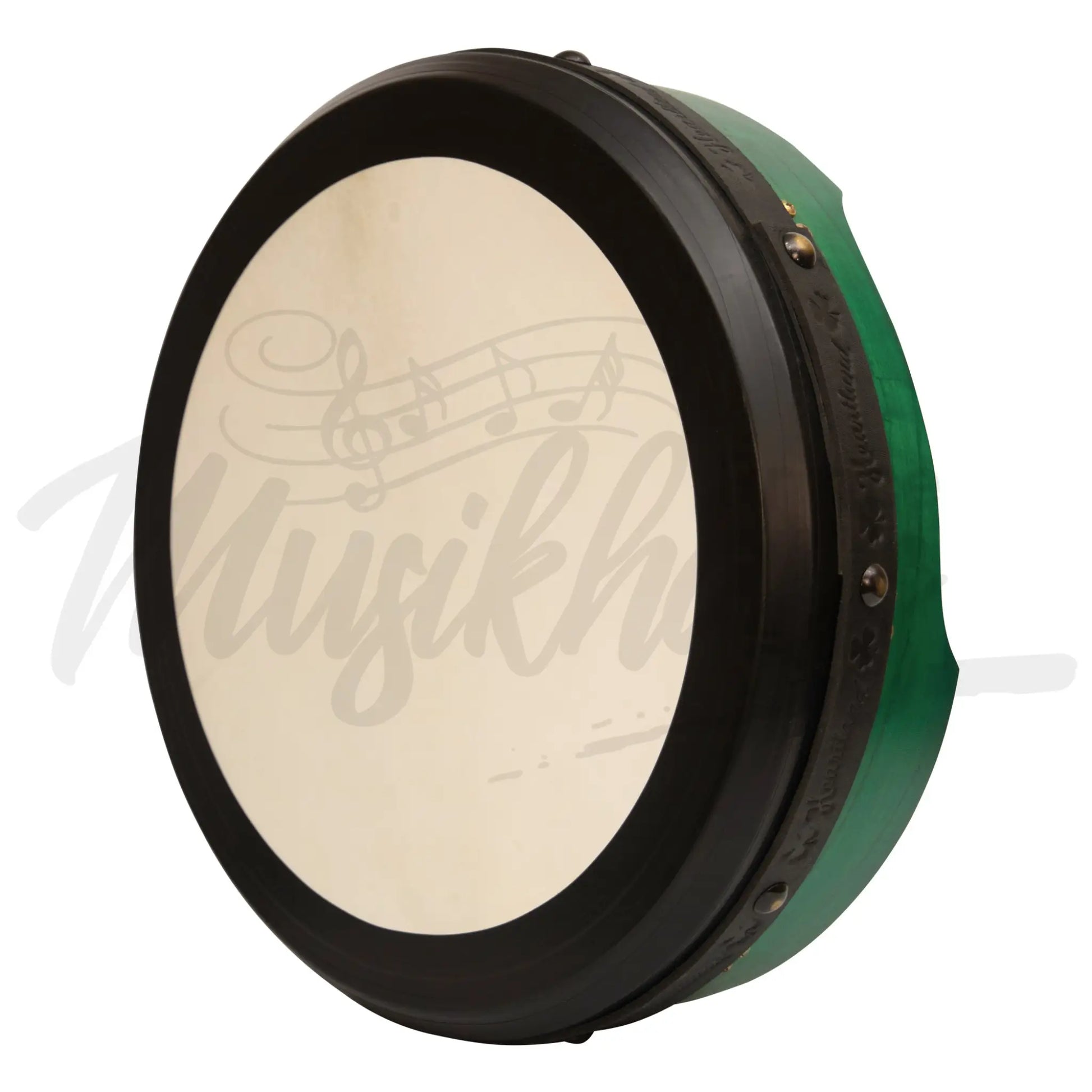 Muzikkon 16’’X4’’ Heartland Tunable Irish Bodhran With T-Bar & Taped Finish Deep Tune Green