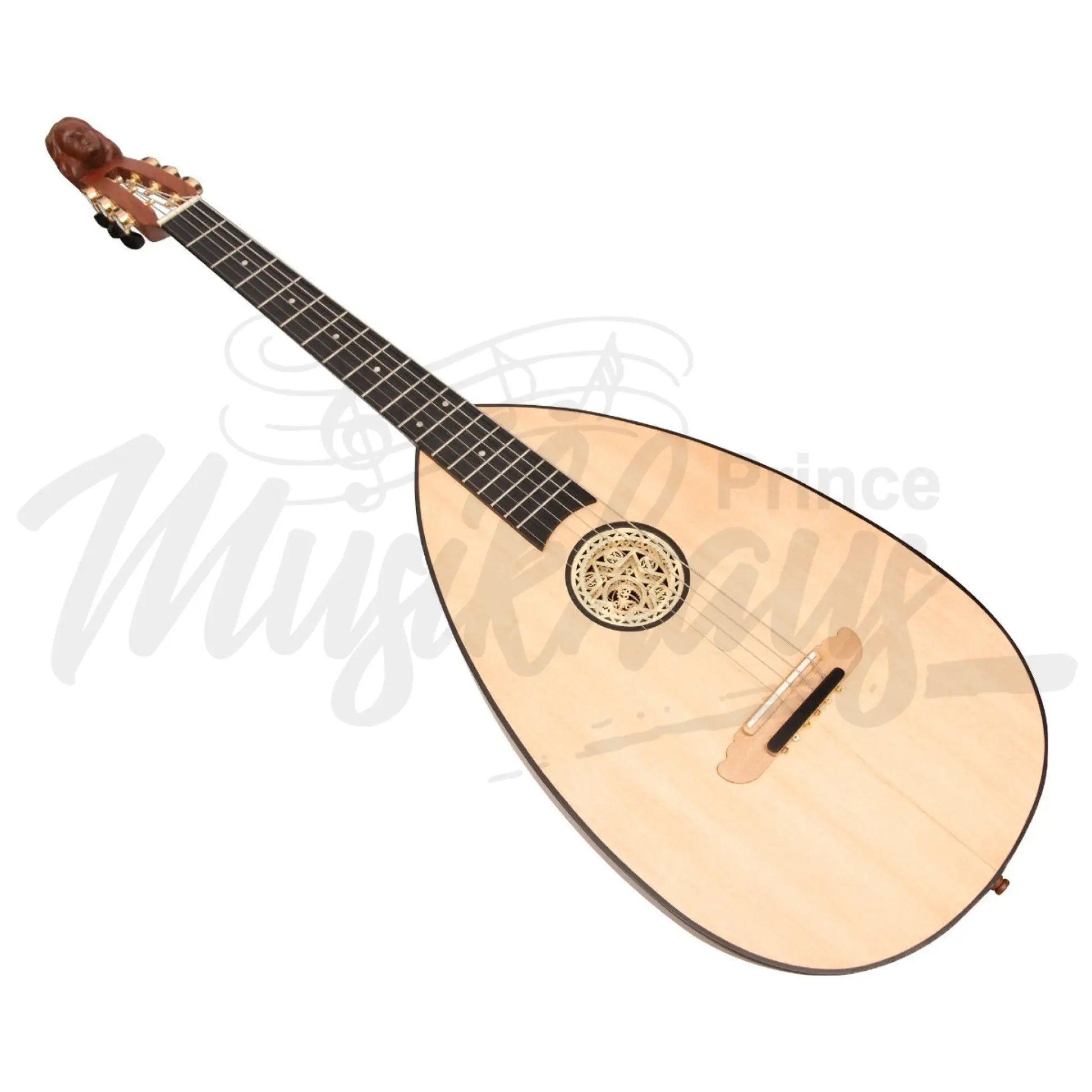 Muzikkon Lute Guitar 6 Steel Strings Variegated Lacewood Rosewood Left Handed