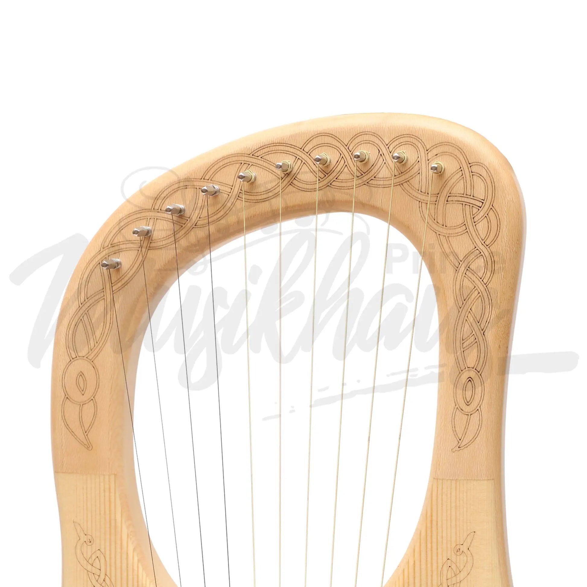 Muzikkon Lyre Harp 10 String Lacewood Engraved