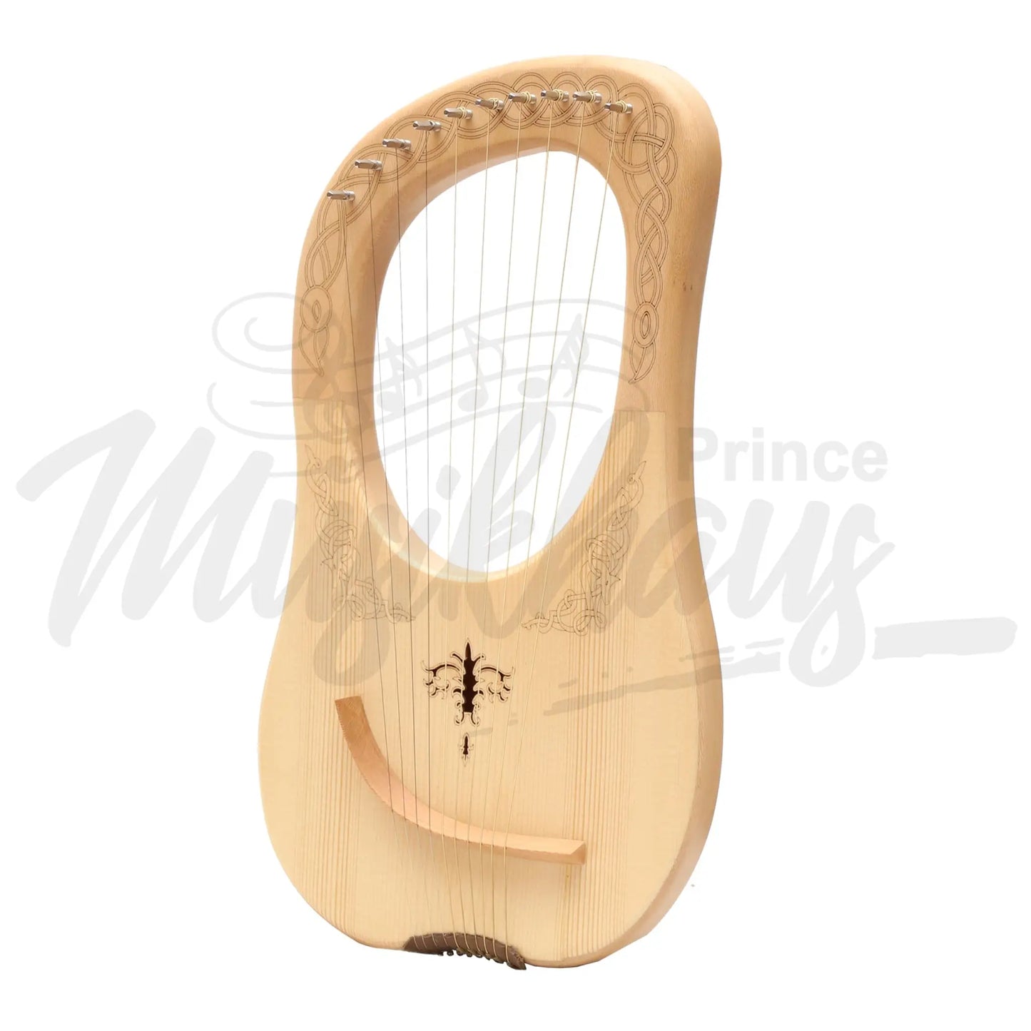 Muzikkon Lyre Harp 10 String Lacewood Engraved