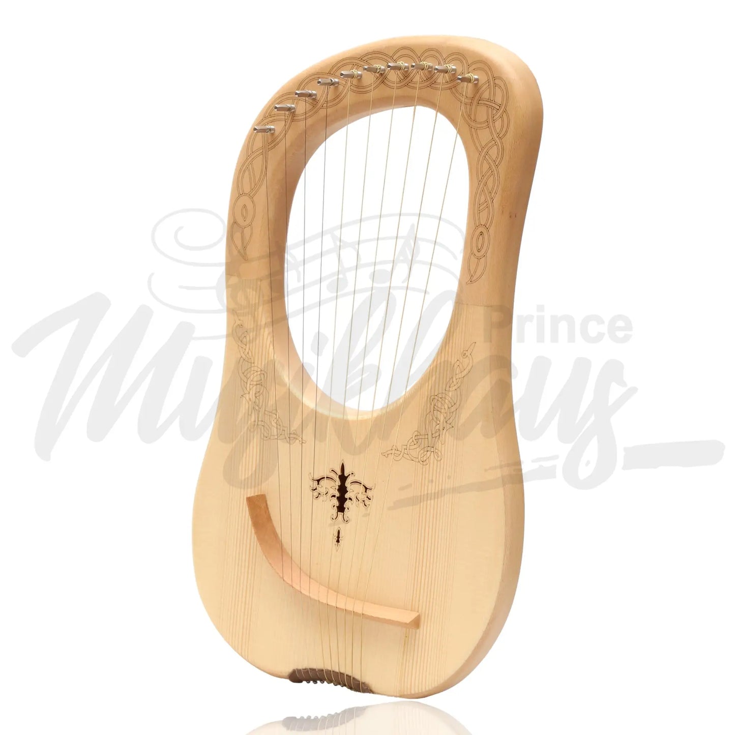 Muzikkon Lyre Harp 10 String Lacewood Engraved