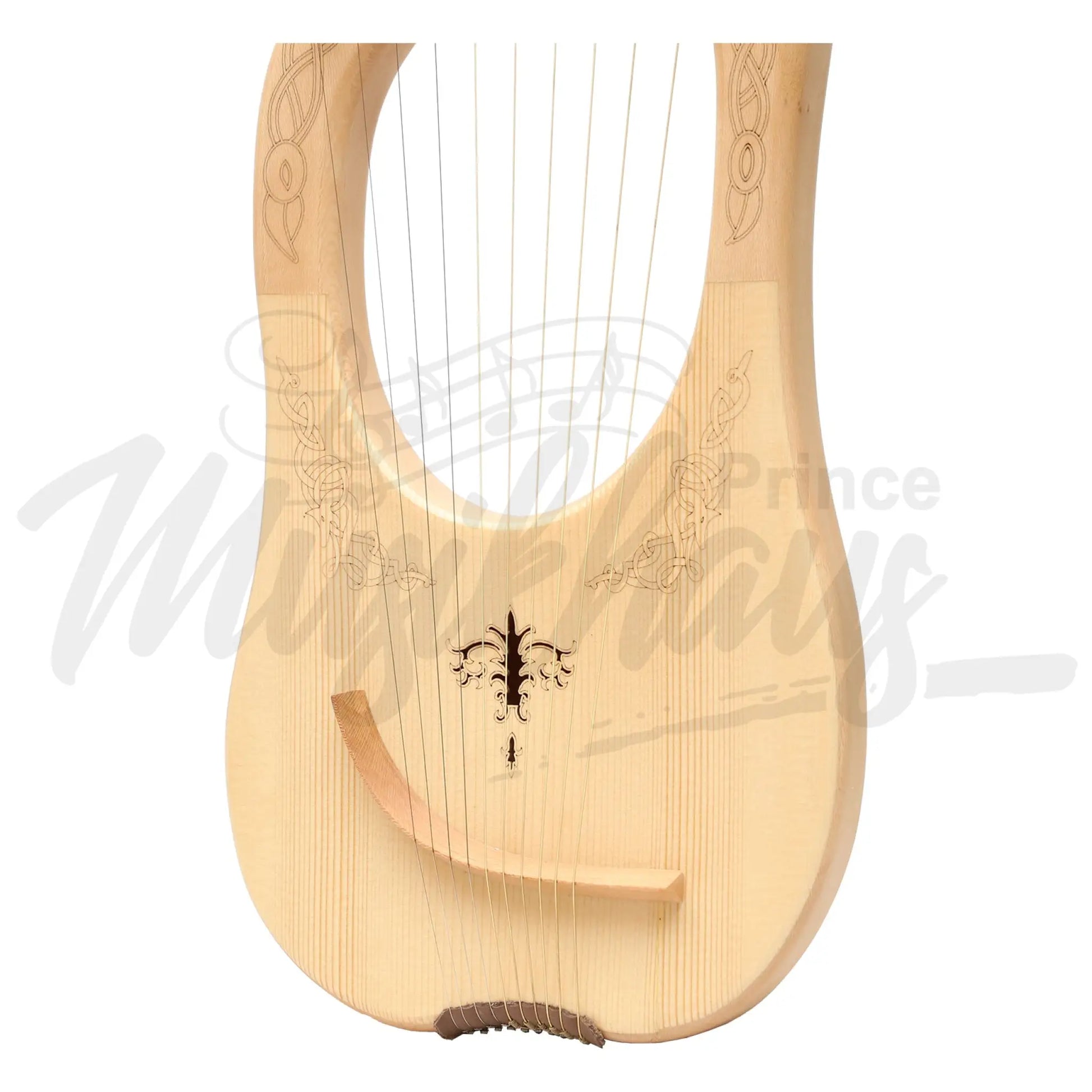 Muzikkon Lyre Harp 10 String Lacewood Engraved