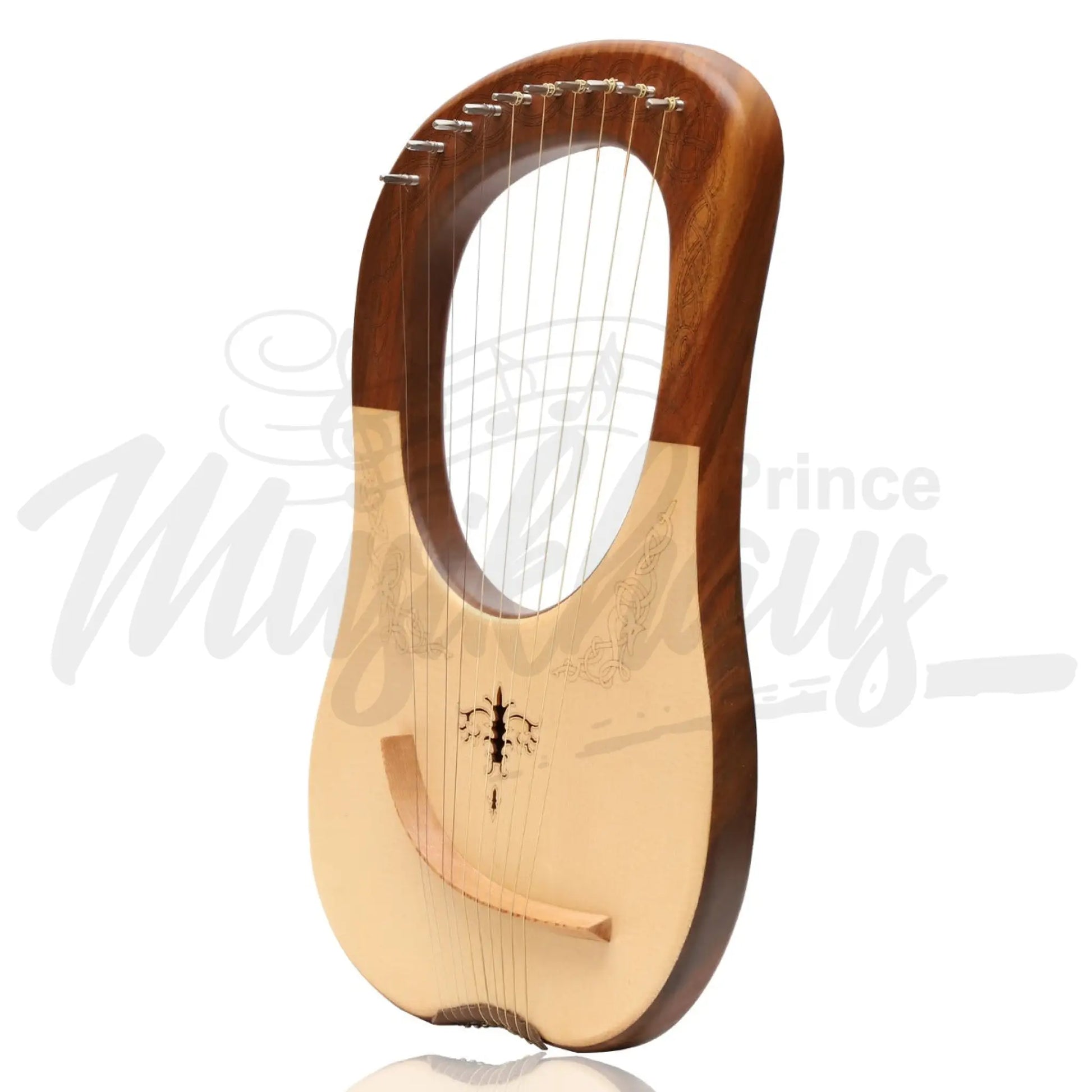 Muzikkon Lyre Harp 10 String Rosewood Engraved