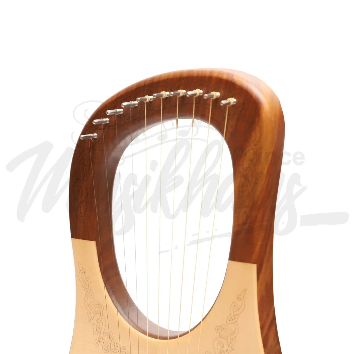 Muzikkon Lyre Harp 10 String Rosewood Engraved