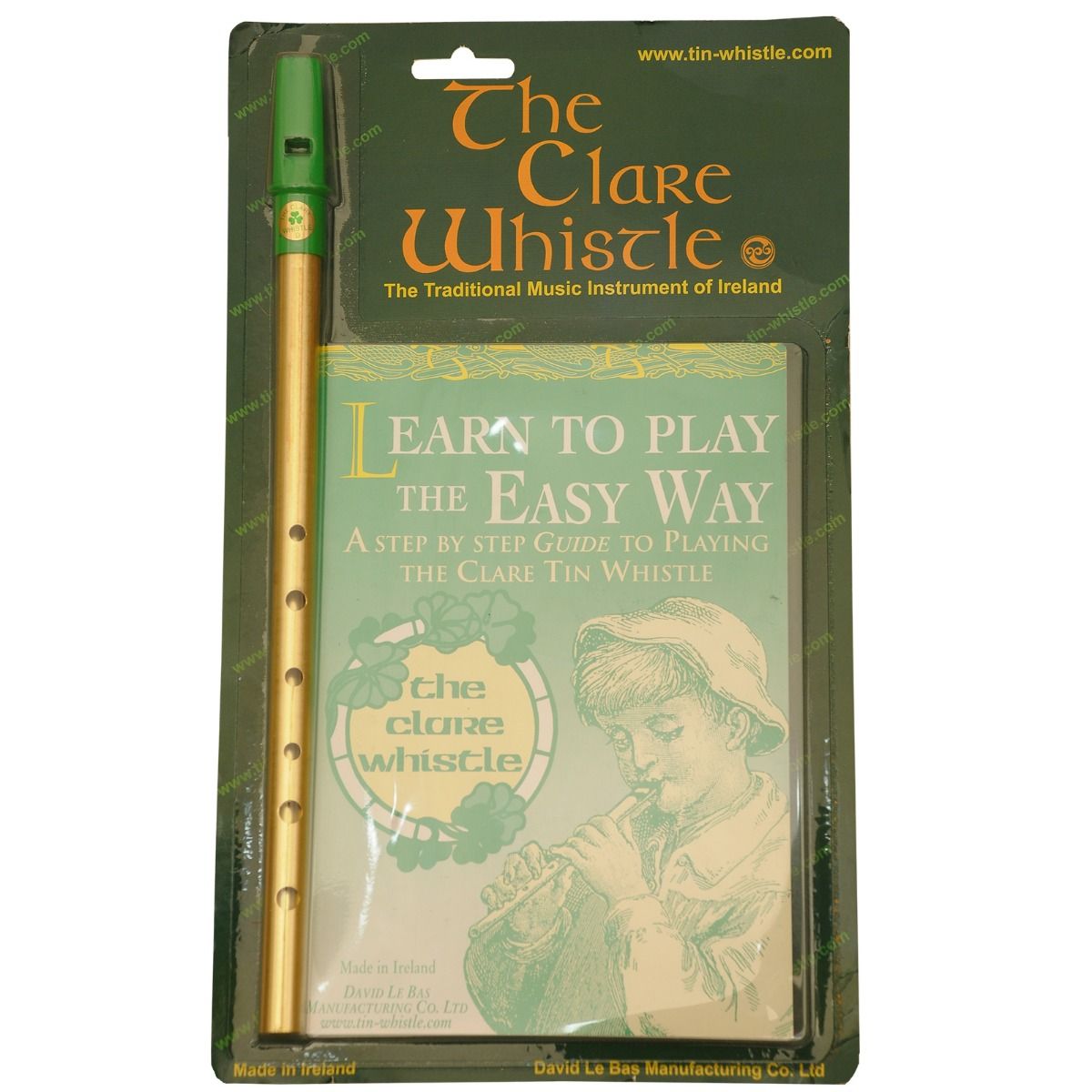 CLARE TIN WHISTLES - D - BRASS WHISTLE & LEARN TO PLAY PACK