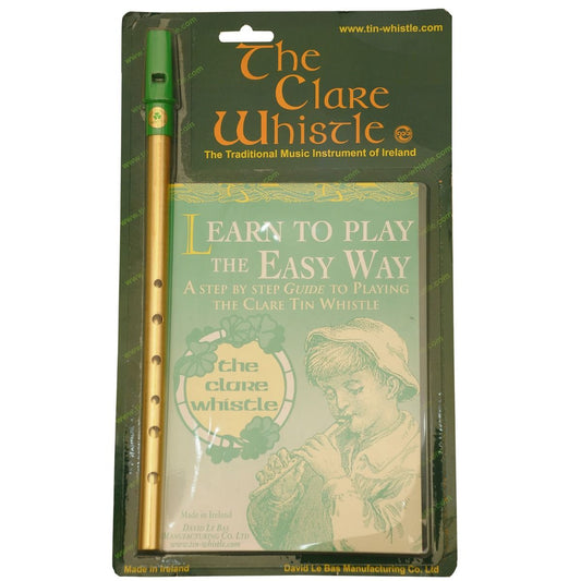 CLARE TIN WHISTLES - D - BRASS WHISTLE & LEARN TO PLAY PACK