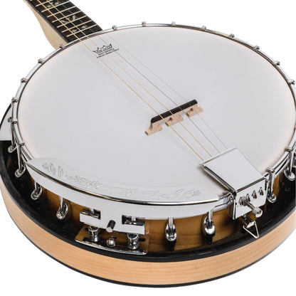 HEARTLAND DELUXE IRISH TENOR BANJO 17 FRETS WITH 24 BRACKET AND CLOSED SOLID BACK MAPLE FINISH